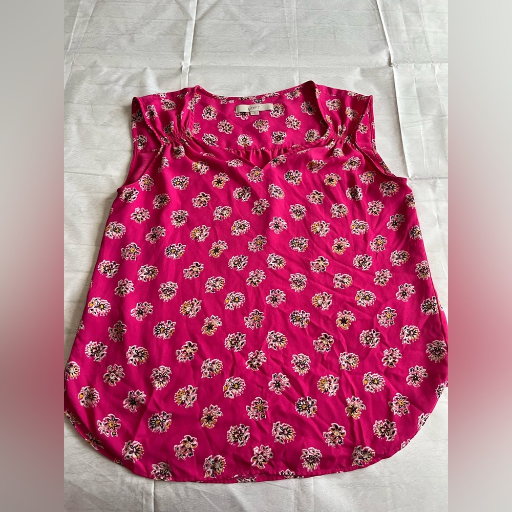 LOFT Hot Pink Floral Print Top